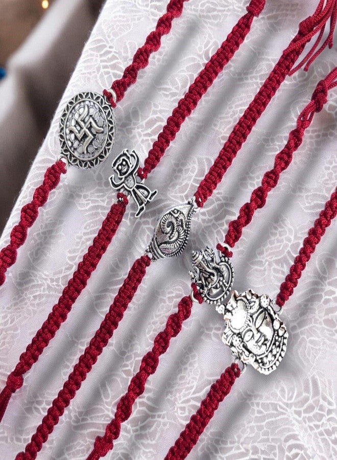LBV 925 Sterling Oxidized Silver Set Of 5 Different Rakhi For Brother | Raksha Bandhan Rakhi/Bracelet | Handcrafted | Handmade | Traditional Designer Rakhi for Gift | With Bottle Of Ganga jal Roli Chawal - Image 2