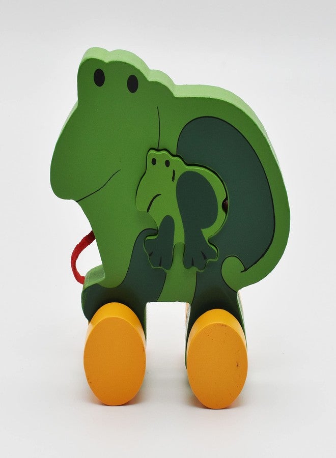 JustHandmade Wooden Animal Pull Along Toy for Kids - Indoor Game (Frog) - Image 4