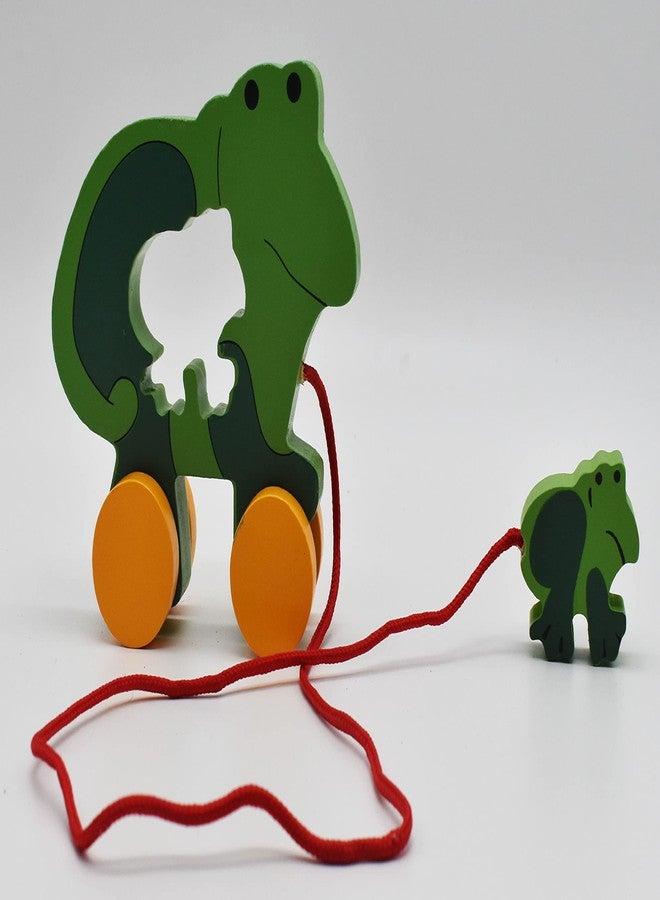 JustHandmade Wooden Animal Pull Along Toy for Kids - Indoor Game (Frog) - Image 2