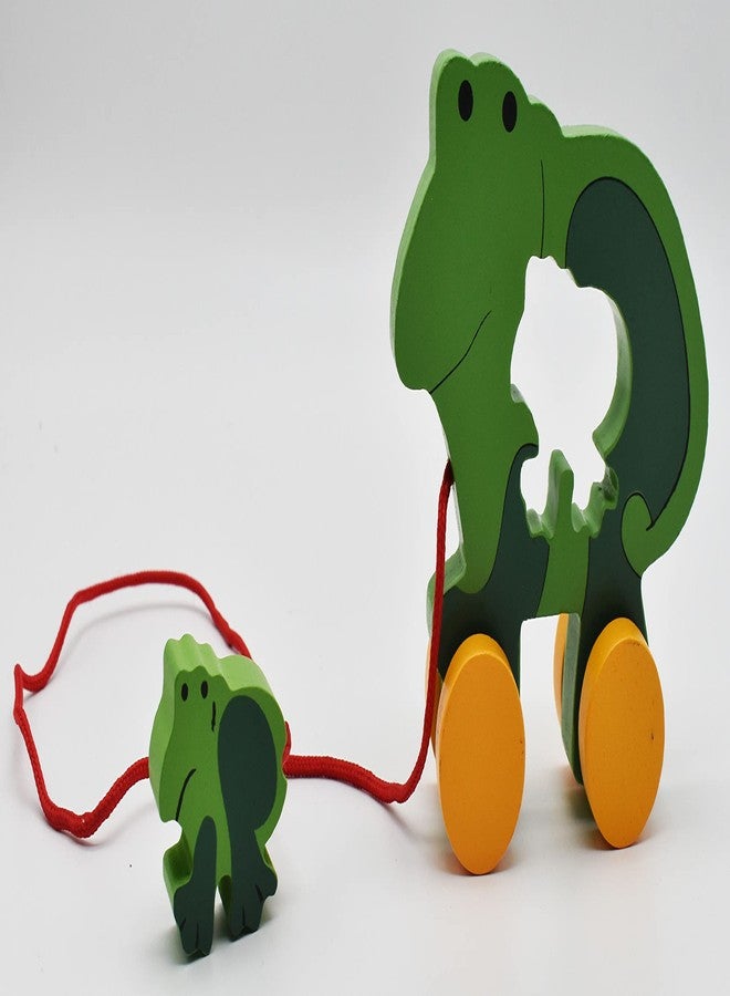 JustHandmade Wooden Animal Pull Along Toy for Kids - Indoor Game (Frog) - Image 1