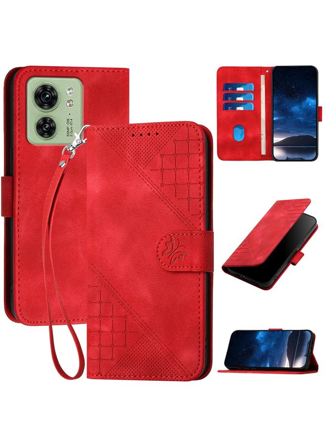 S-TOP Case For Motorola Edge 40 Grid Butterfly Embossed Pattern Leather Phone Case with Lanyard - Image 1