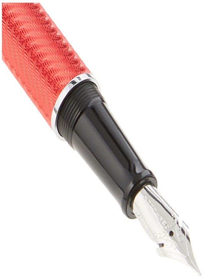 Conklin Herringbone Signature Fountain Pen - Flex JoWo Nib, Red with Chrome Trim, Flexible Engraved Design, Refillable for Expressive Writing, Ideal Gift for Pen Enthusiasts - Image 3