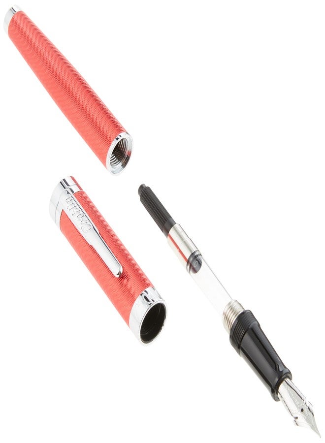 Conklin Herringbone Signature Fountain Pen - Flex JoWo Nib, Red with Chrome Trim, Flexible Engraved Design, Refillable for Expressive Writing, Ideal Gift for Pen Enthusiasts - Image 2