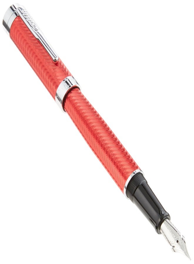 Conklin Herringbone Signature Fountain Pen - Flex JoWo Nib, Red with Chrome Trim, Flexible Engraved Design, Refillable for Expressive Writing, Ideal Gift for Pen Enthusiasts - Image 1