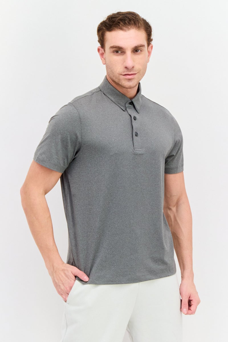 Van Heusen Men Regular Fit Plain Short Sleeves Polo Shirt, Light Grey - Image 1