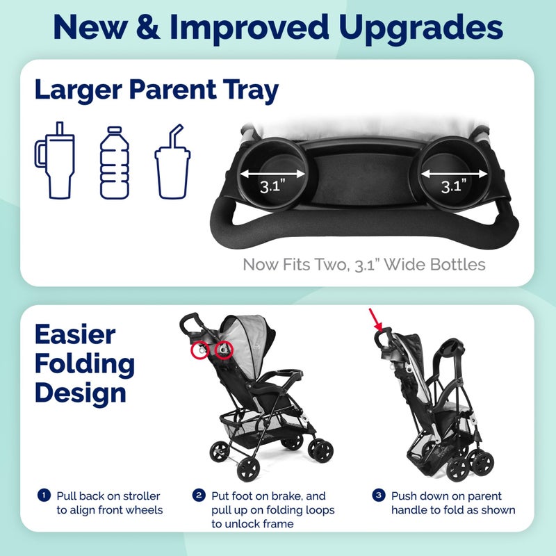 Kolcraft Cloud Plus Lightweight Umbrella Stroller for Toddlers with Reclining Seat, Large Storage Basket, Canopy, Infant & Parent Trays, Compact Fold for Summer Travel, Durable Frame, Slate Gray - Image 4