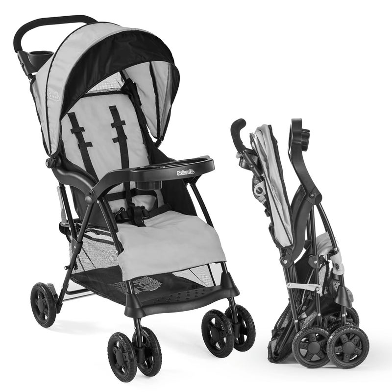 Kolcraft Cloud Plus Lightweight Umbrella Stroller for Toddlers with Reclining Seat, Large Storage Basket, Canopy, Infant & Parent Trays, Compact Fold for Summer Travel, Durable Frame, Slate Gray - Image 1
