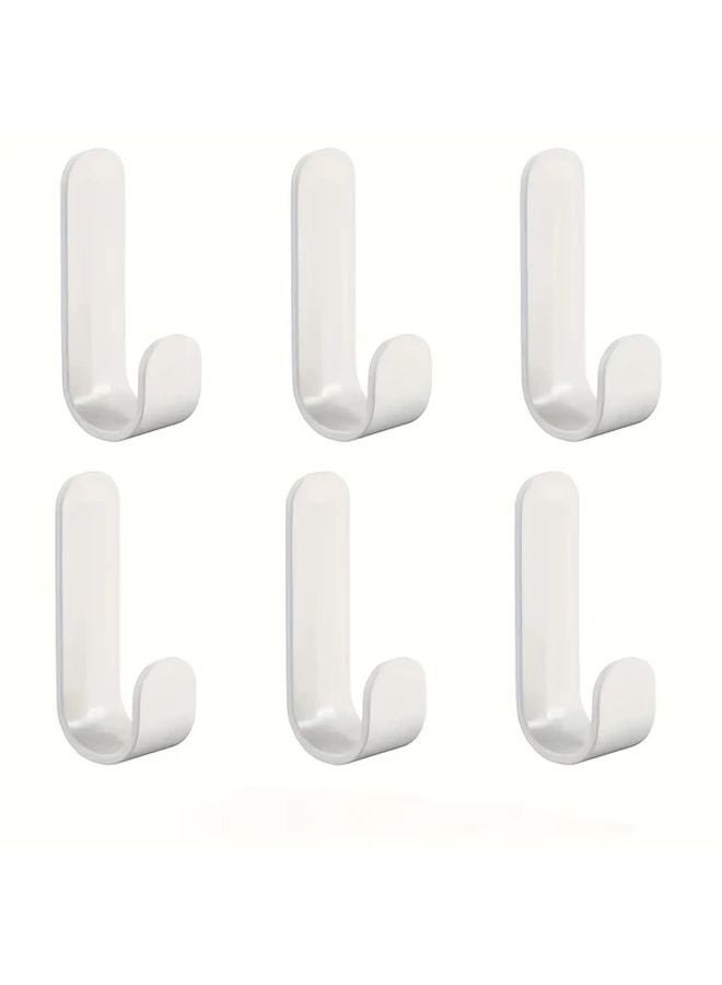 6 Pcs White J Shaped Adhesive Hooks No Drill Wall Mounted Organizers - Image 1