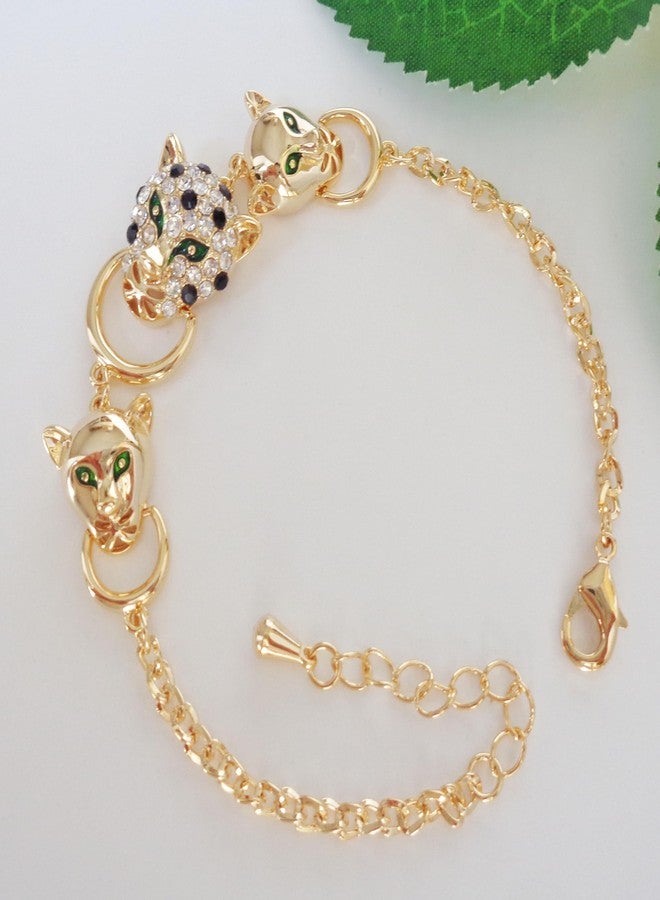 Navachi 18k Gold Plated White+Black Crystal Leopard Head Az3013 Bracelet Bangle 7"+1" - Image 5