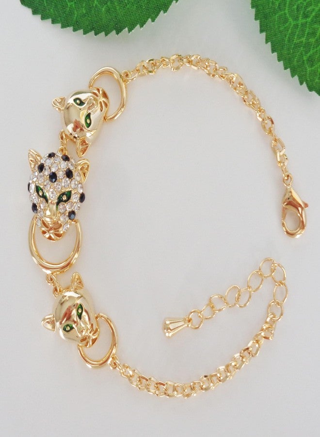 Navachi 18k Gold Plated White+Black Crystal Leopard Head Az3013 Bracelet Bangle 7"+1" - Image 4