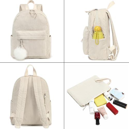 LEDAOU Mini Backpack Set Fashion Bookbags with Purse Wallet Cute Backpack Set for Women Teens School Travel Bag (2pcs+wallet, Beige) - Image 4