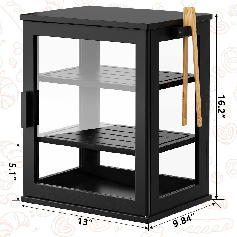 WOWLIVE Black Bread Box for Kitchen Countertop, Large 3 Layers Bread Storage Container for Homemade Bread with Window, Farmhouse Breadbox Organizer for Kitchen, Cabinet, Pantry (Black, Meduim) - Image 3