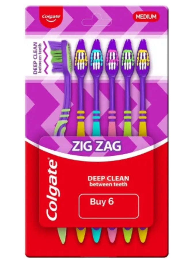 كولجيت فرشاة أسنان كولجيت زيجزاج ديب كلين متوسطة الحجم (عبوة من 6 قطع) - Image 1