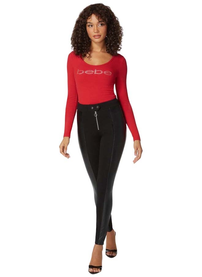 bebe High Waist Vegan Leather Exposed Zip Pdr Legging  - Image 1