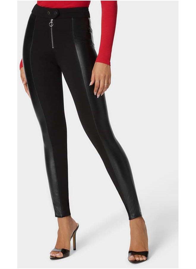 bebe High Waist Vegan Leather Exposed Zip Pdr Legging  - Image 2