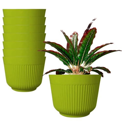 IMAGINEA 12 Inch Plastic Pots for Plants Big Size Large Round Flower Pots Indoor and Outdoor Planter Pots for Home/Office/Table/Garden/Balcony (Pack of 8) - Image 1