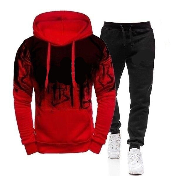 2020 New Mens Outdoor Sports Casual Pullover Sweatshirt Splash Ink Printed Hooded Set army green - Image 2