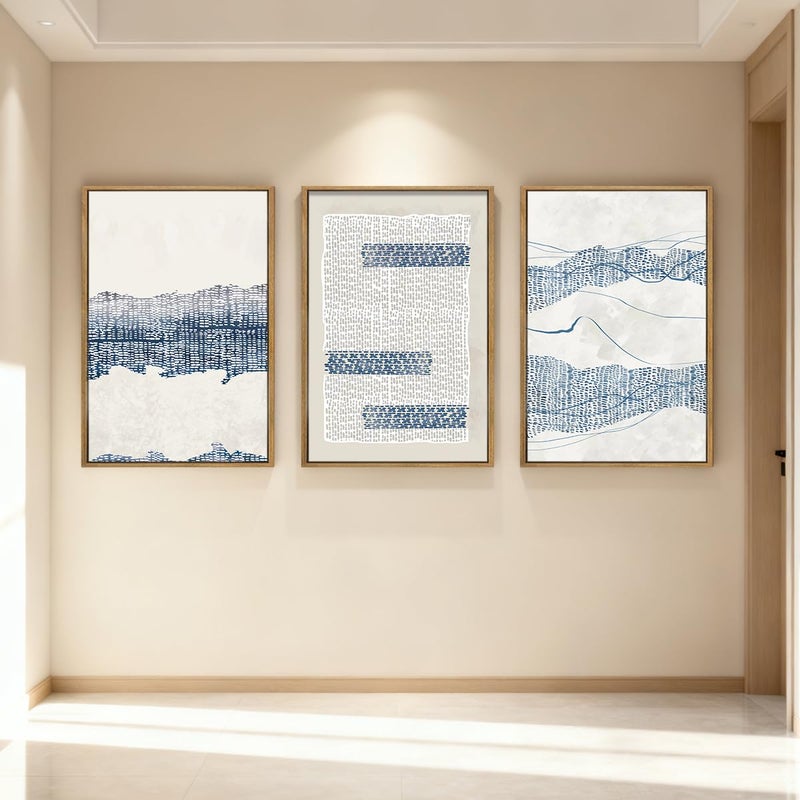 IARTTOP Large Blue Abstract Framed Canvas Wall Art 16x24 Inch Neutral Modern Art Prints Minimalist boho Artworks for Living Room Bedroom Office Set of 3 - Image 4