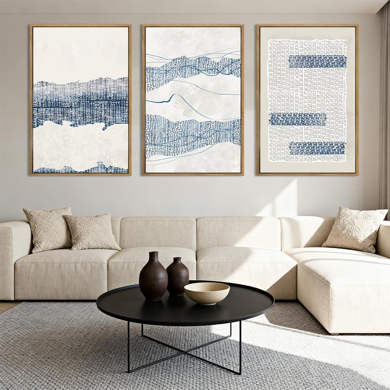 IARTTOP Large Blue Abstract Framed Canvas Wall Art 16x24 Inch Neutral Modern Art Prints Minimalist boho Artworks for Living Room Bedroom Office Set of 3 - Image 5