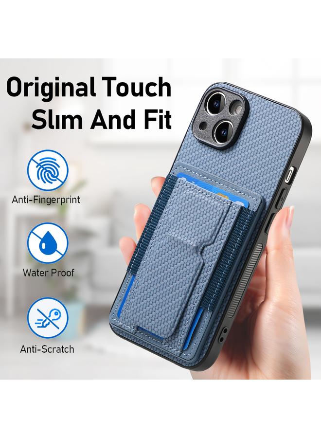 S-TOP Case For iPhone 15 Pro Max Carbon Fiber Fold Stand Elastic Card Bag Phone Case - Image 5