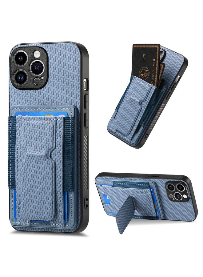 S-TOP Case For iPhone 15 Pro Max Carbon Fiber Fold Stand Elastic Card Bag Phone Case - Image 1