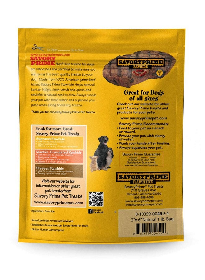 Savory Prime 459 Rawhide Chips Natural 2"x6" Bag Dog Treats, 1lb - Image 2
