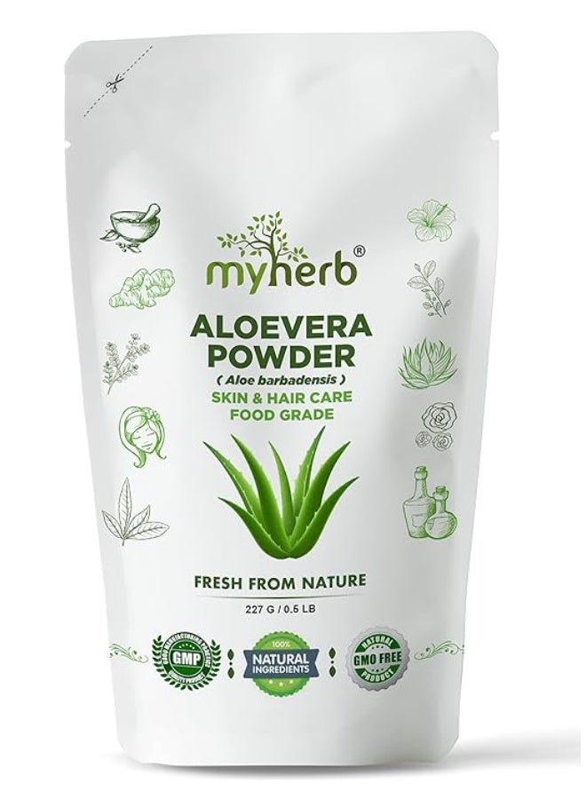MYHERB 100% Pure Natural Organic Aloevera Powder (Aaloe Barbadensis) || 227 Gm/0.5 Lbs || Natural Skin Moisturizer || Eco Friendly || For Face, Skin,Hair Care & Food Grade -For Man And Women - Image 1