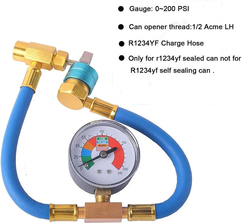 Ketofa R1234YF Refrigerant Charge Hose Kit, R-1234YF AC refrigerant Can Hose with Gauge, 1/2 LH Can Opener Tap And R1234YF Low Side Adapter - Image 2