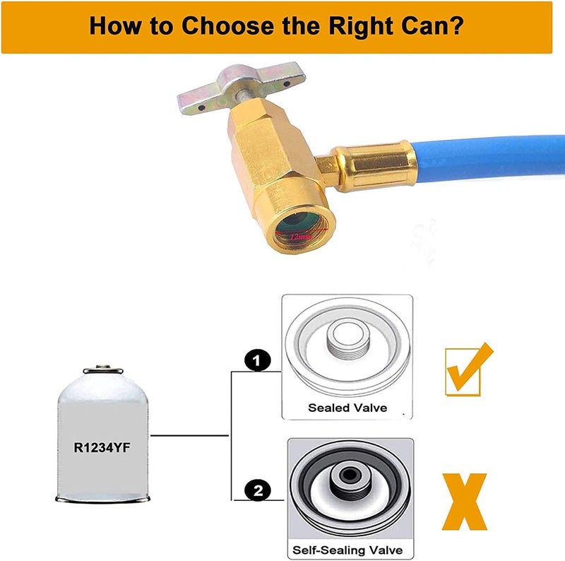 Ketofa R1234YF Refrigerant Charge Hose Kit, R-1234YF AC refrigerant Can Hose with Gauge, 1/2 LH Can Opener Tap And R1234YF Low Side Adapter - Image 3