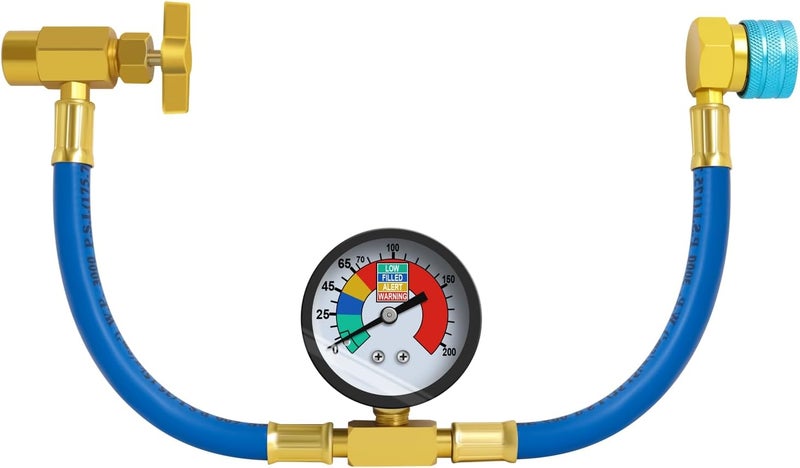 Ketofa R1234YF Refrigerant Charge Hose Kit, R-1234YF AC refrigerant Can Hose with Gauge, 1/2 LH Can Opener Tap And R1234YF Low Side Adapter - Image 1