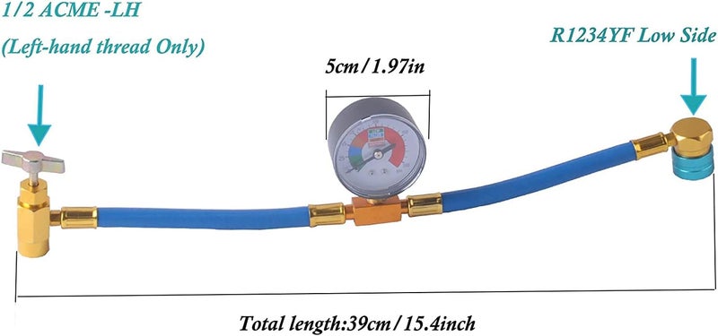 Ketofa R1234YF Refrigerant Charge Hose Kit, R-1234YF AC refrigerant Can Hose with Gauge, 1/2 LH Can Opener Tap And R1234YF Low Side Adapter - Image 5