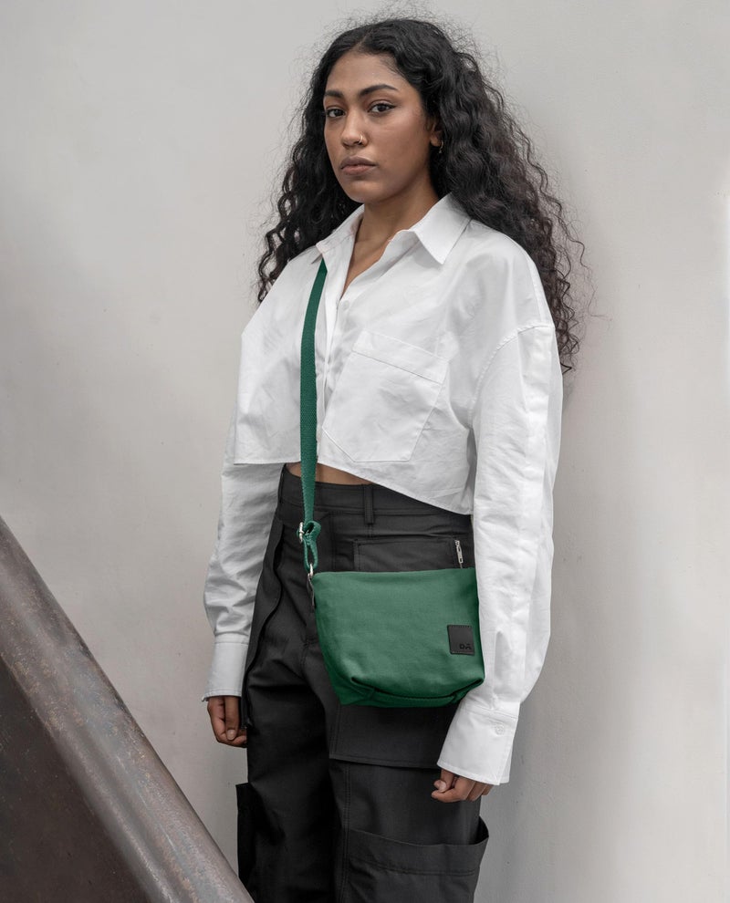 DailyObjects Slim Caddy Sling Crossbody Bag for Women, Girls | Durable Cotton Canvas with Slip Pocket | Stylish Ladies Shoulder Purse Wallet | Zippered Closure & Adjustable Strap - Green - Image 2