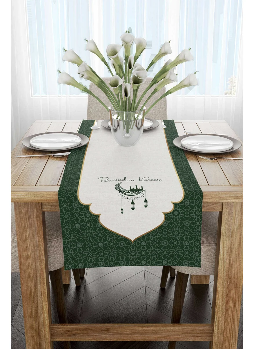 Cango Home Green White Ramadan Themed Decorative Patterned Digital Printed Runner CGH1308-RN