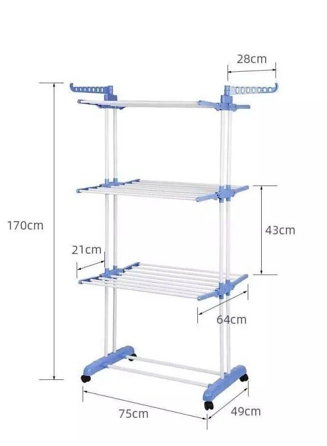 3-Layers Stainless Steel Laundry Rack - Clothes Hanger 170x126x64cm - Image 2