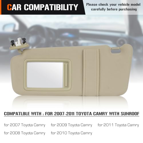 AEagle Sun Visor with Light for Toyota Camry 2007-2011 with Sunroof, Left Driver Side Beige Sunvisor Replace 74320-06800-B0 - Image 3