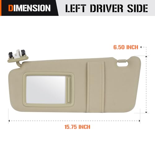 AEagle Sun Visor with Light for Toyota Camry 2007-2011 with Sunroof, Left Driver Side Beige Sunvisor Replace 74320-06800-B0 - Image 5