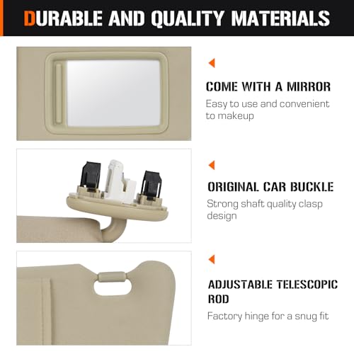 AEagle Sun Visor with Light for Toyota Camry 2007-2011 with Sunroof, Left Driver Side Beige Sunvisor Replace 74320-06800-B0 - Image 2