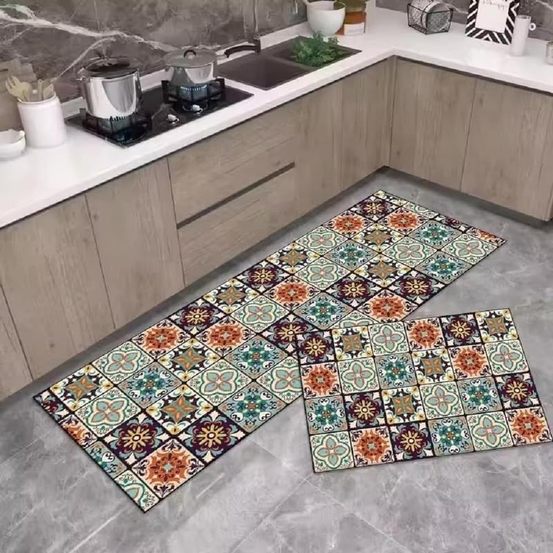 PIHARVA حصيرة باب الحمام مربعة 40x60 + 40x120 سم – حصيرة قدم مضادة للانزلاق ماصة للماء للمنزل، المطبخ، الدش، المدخل – قاعدة مطاطية سريعة الجفاف – سجادة أرضية ناعمة – متعددة الألوان (بني) - Image 2