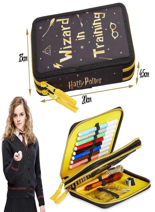 Harry Potter Pencil Case for Girls Boys, Stationery Set School Supplies, Wand Secret Light Pen (Black/Yellow) - Image 5