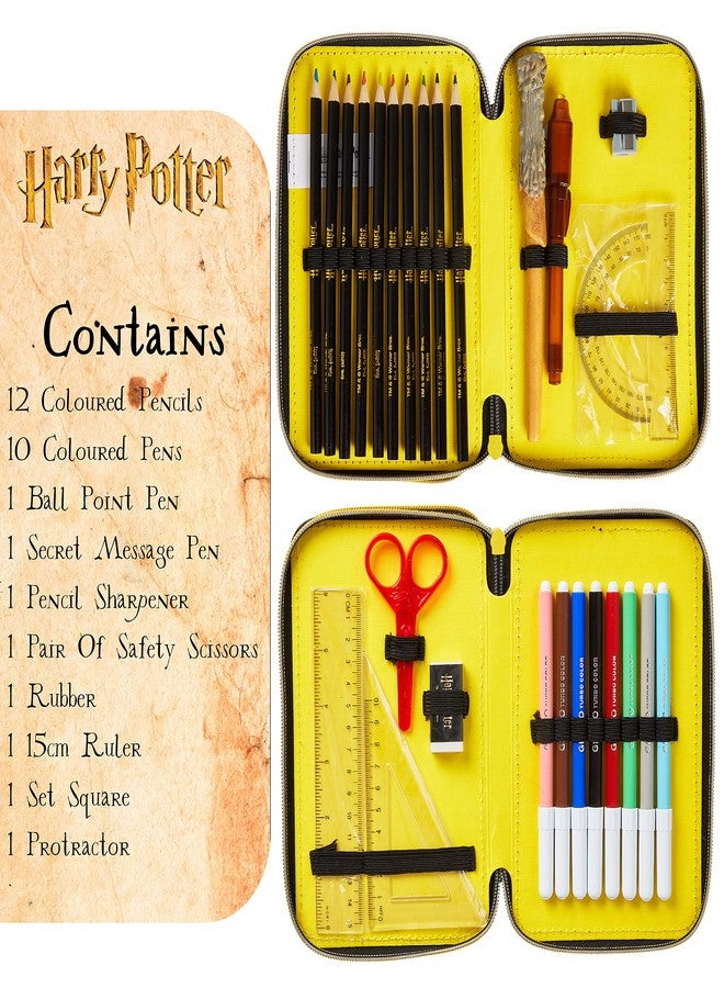 Harry Potter Pencil Case for Girls Boys, Stationery Set School Supplies, Wand Secret Light Pen (Black/Yellow) - Image 3