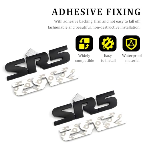 Wevdn 2PCS SR5 Metal Emblem, Premium 3D Classic SR5 Nameplate Logo Engine Badge Sticker, Universal SR5 Letters Metal Decal for Vehicle Side Fender Trunk Tailgate, Car Accessories (Black) - Image 3