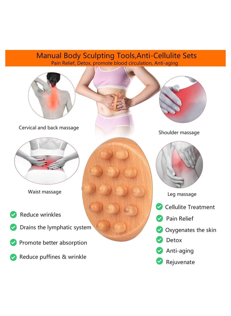 general Wood Massage Tool for Body Contouring and Massage, Wooden Gua Sha Tool with 14 Massage Beads for Waist, Hips, Thighs, Arms and Abdomen - Image 2