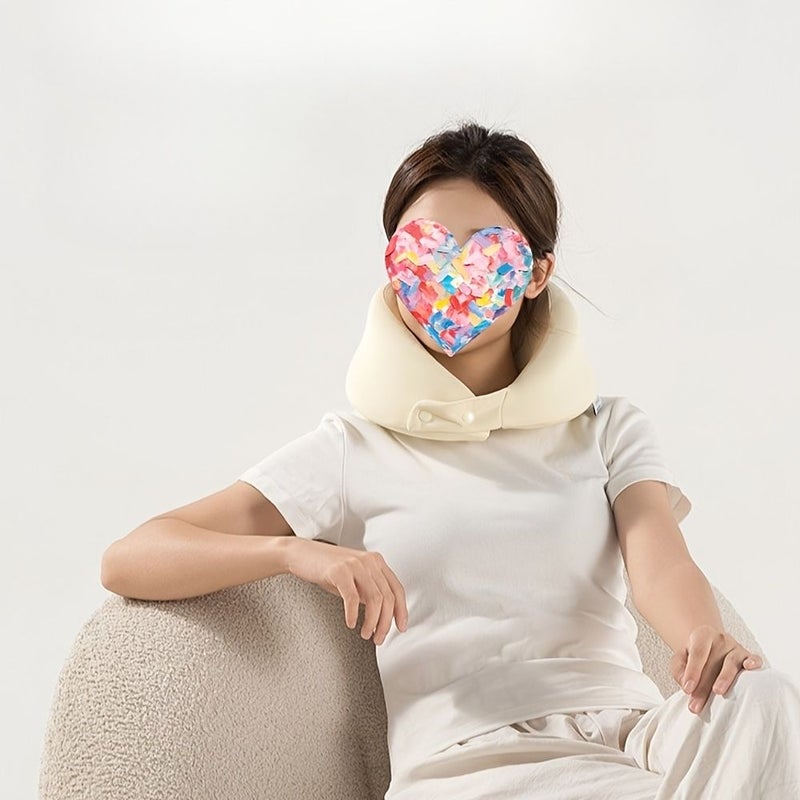 Grey Travel Neck Pillow Set with Sleep Mask and Earplugs Removable Cover - Image 5