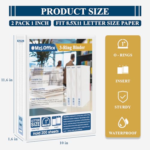 Mzj.Office MzjOffice 3 Ring Binder 1 inch 2 Pack 1 Binders 3 Ring with Clear View Front Pocket Holds 200 Sheets Round Rings for US Letter Paper School Office Supplies - Image 3