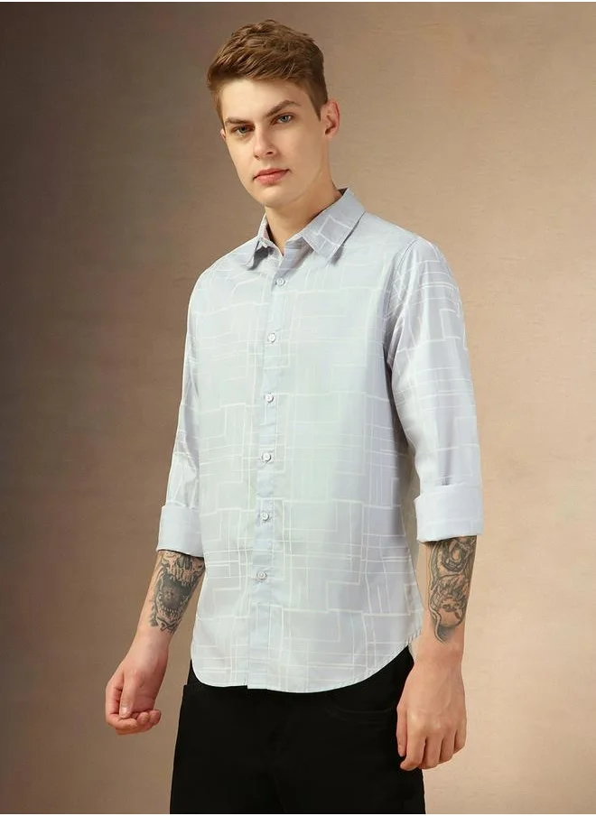 Dennis Lingo Printed Regular Fit Spread Collar Curved Hem Shirt