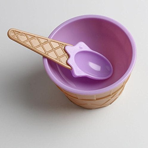 Skyzone 6 pcs Ice Cream Bowl Plastic Solid Colour Cream Cup Couple Bowl with Spoon - Image 4