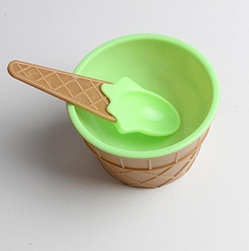 Skyzone 6 pcs Ice Cream Bowl Plastic Solid Colour Cream Cup Couple Bowl with Spoon - Image 5