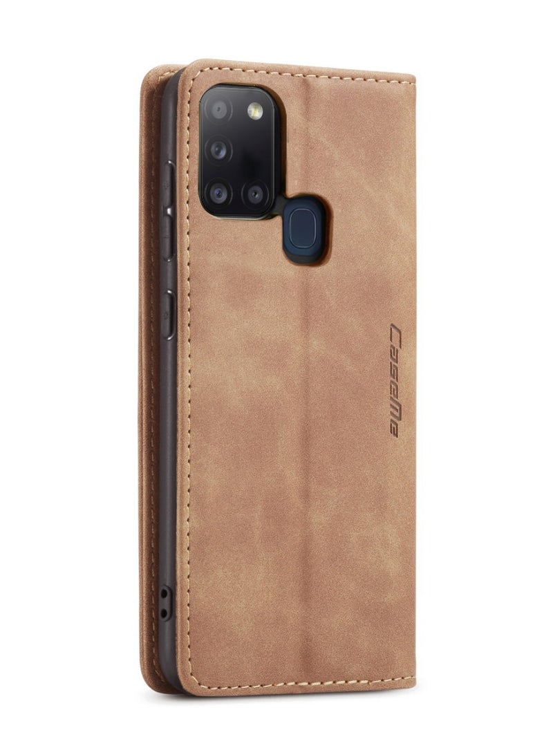 CaseMe Samsung Galaxy A21S Case Wallet Case Book Folding Flip Folio Case with Magnetic Kickstand Card Slots Protective Cover - Brown - Image 3
