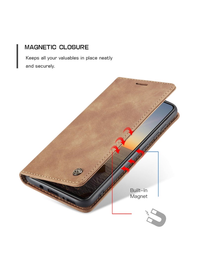 CaseMe Samsung Galaxy A21S Case Wallet Case Book Folding Flip Folio Case with Magnetic Kickstand Card Slots Protective Cover - Brown - Image 5