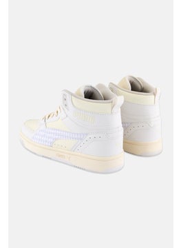 PUMA Kids Boy Rebound Joy Geometrics Lace Up Outdoor Shoes, Off White 